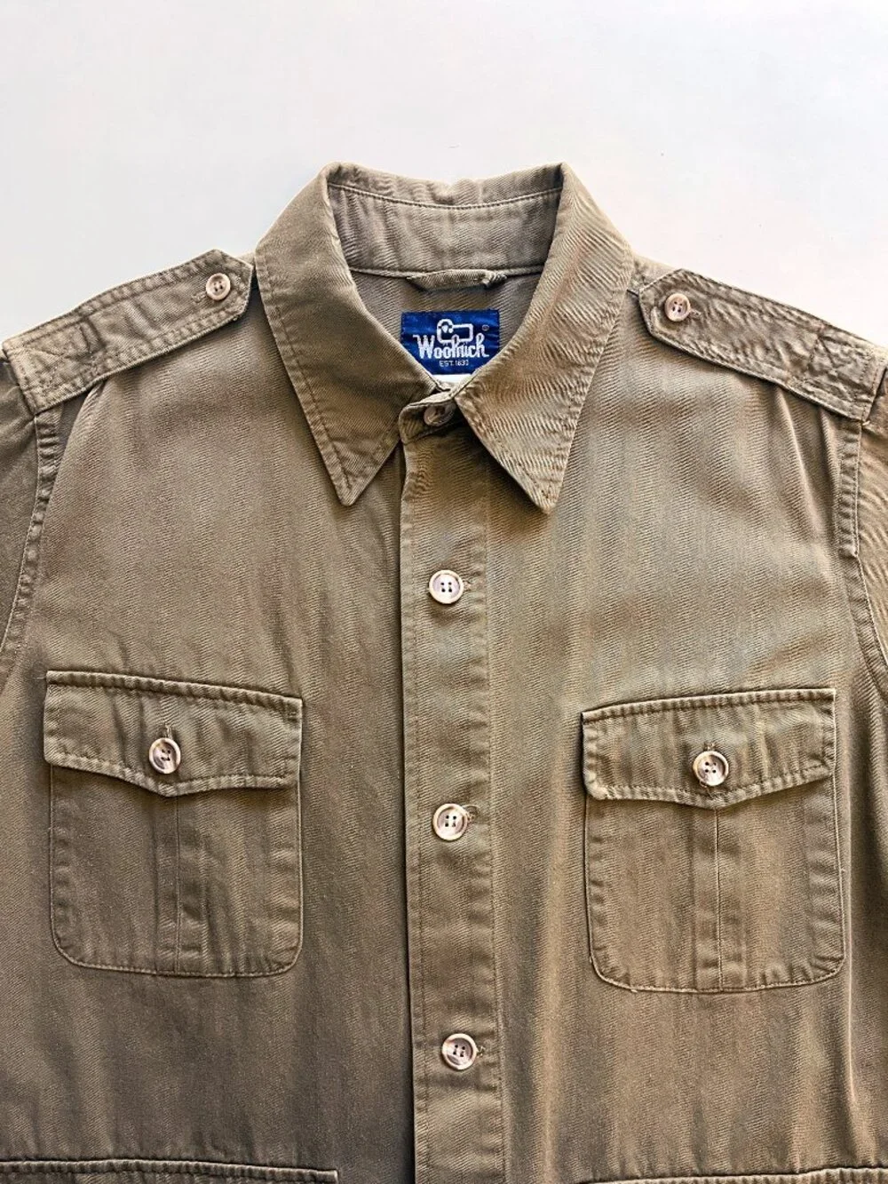 Vintage Mens Woolrich Khaki Belted Lightweight Safari Utility Field Jacket Coat